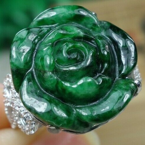 Certified Green 100% Natural A jadeite jade Ring S925 silver 戒指（Free Size） - Picture 7 of 12